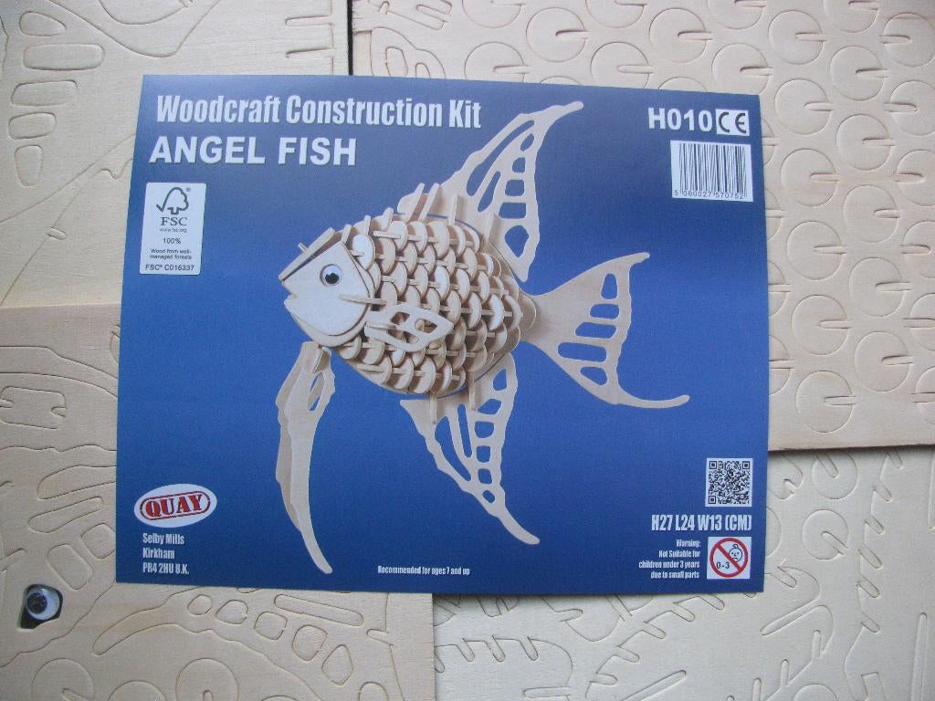 Houten 3D Puzzel Bouwpakket - Maanvis / Angel Fish 27x24 cm, Antiek en Kunst, Verzenden
