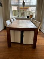 Eettafel, 220 x 100, notenhout in de olie, 6 leren stoelen, Ophalen, Gebruikt, 4 tot 6 stoelen