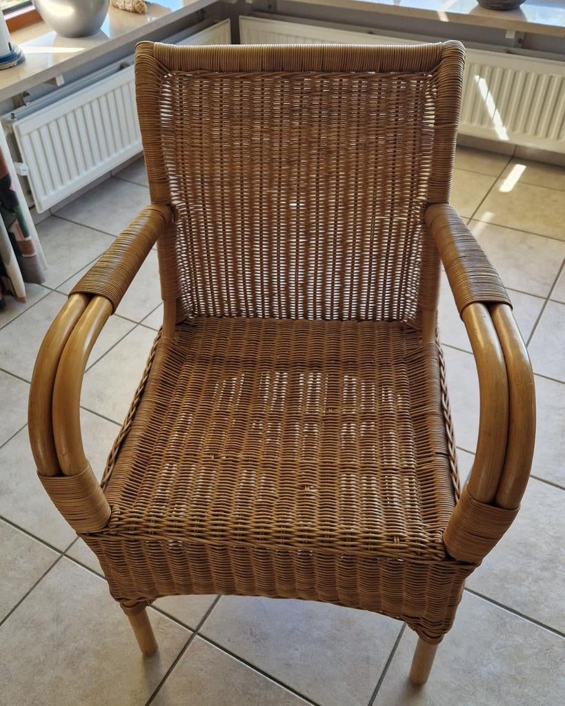 Rieten stoel met armleuningen - 87x60x60 cm, Ophalen, Gebruikt, Bruin, Eén