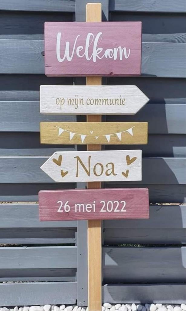 Hand gemaakte Communie borden Wegwijzers pijlen steigerhout, Ophalen of Verzenden