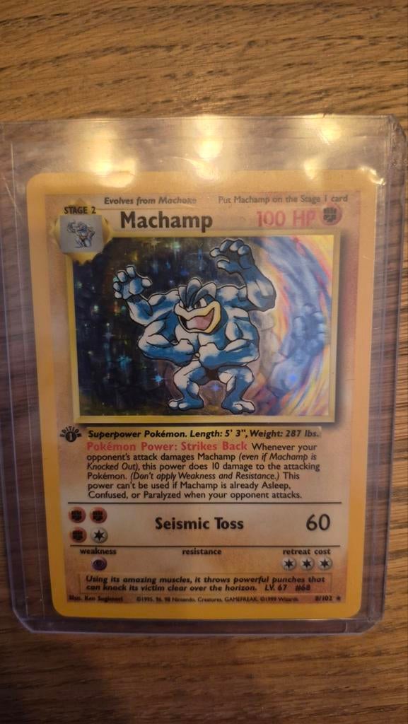 Machamp Base Set 1st Edition Holo - Zeer Goede Staat, Ophalen of Verzenden, Zo goed als nieuw, Losse kaart, Foil