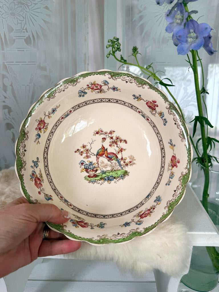 Spode Copeland Chelsea birds geplooide saladeschaal 23 cm, Antiek en Kunst, Antiek | Servies los, Ophalen