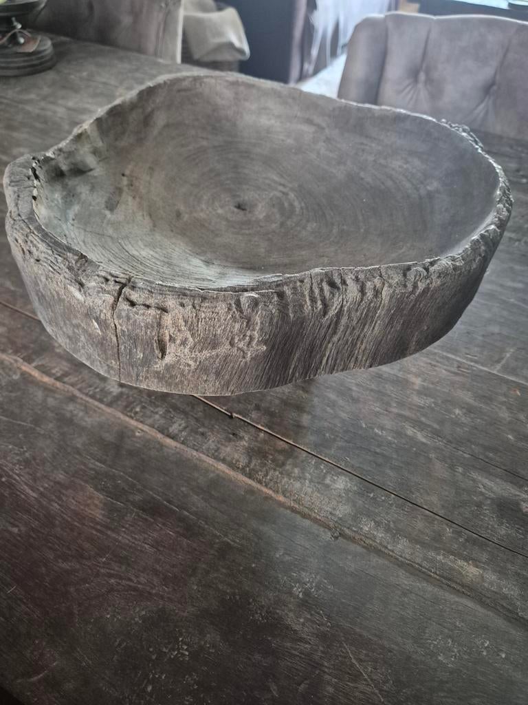Oud houten schaal op poot, Ophalen of Verzenden, Rond, Hout