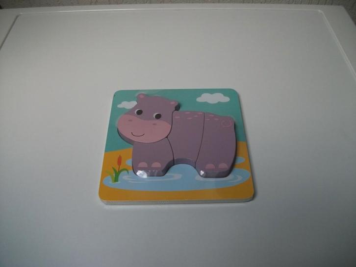 Inlegpuzzel Nijlpaard 4 delig (nieuw), Kinderen en Baby's, Speelgoed | Houten speelgoed, Nieuw, Ophalen of Verzenden