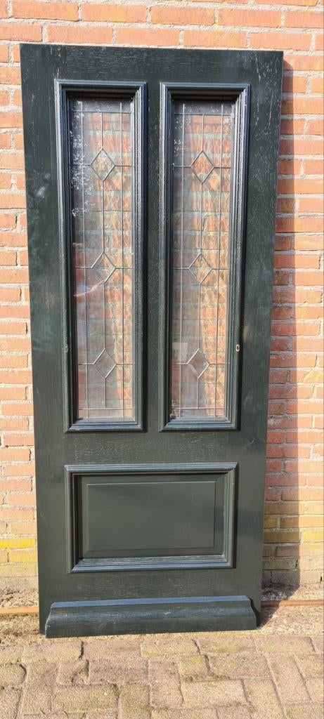 Hardhouten voordeur 83x201,5cm thermopane glas in lood, Ophalen, 80 tot 100 cm, Nieuw, Buitendeur