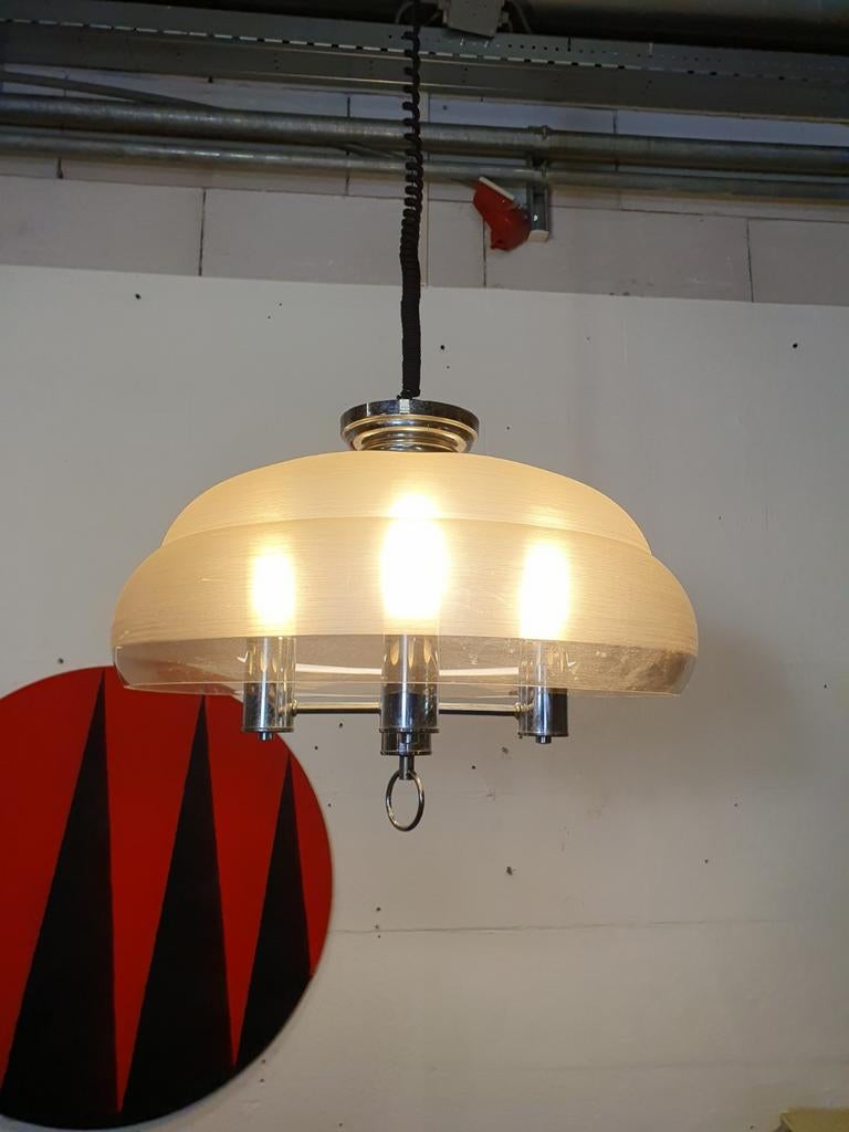 Vintage UFO hanglamp space age, Kunststof, Gebruikt, ,, Ophalen of Verzenden