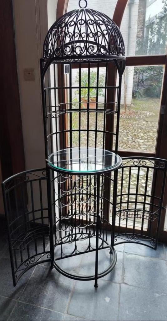 Unieke metalen wijnrek/drankkast in vogelkooi-stijl, Gebruikt, Ophalen of Verzenden, 25 flessen of meer, Metaal