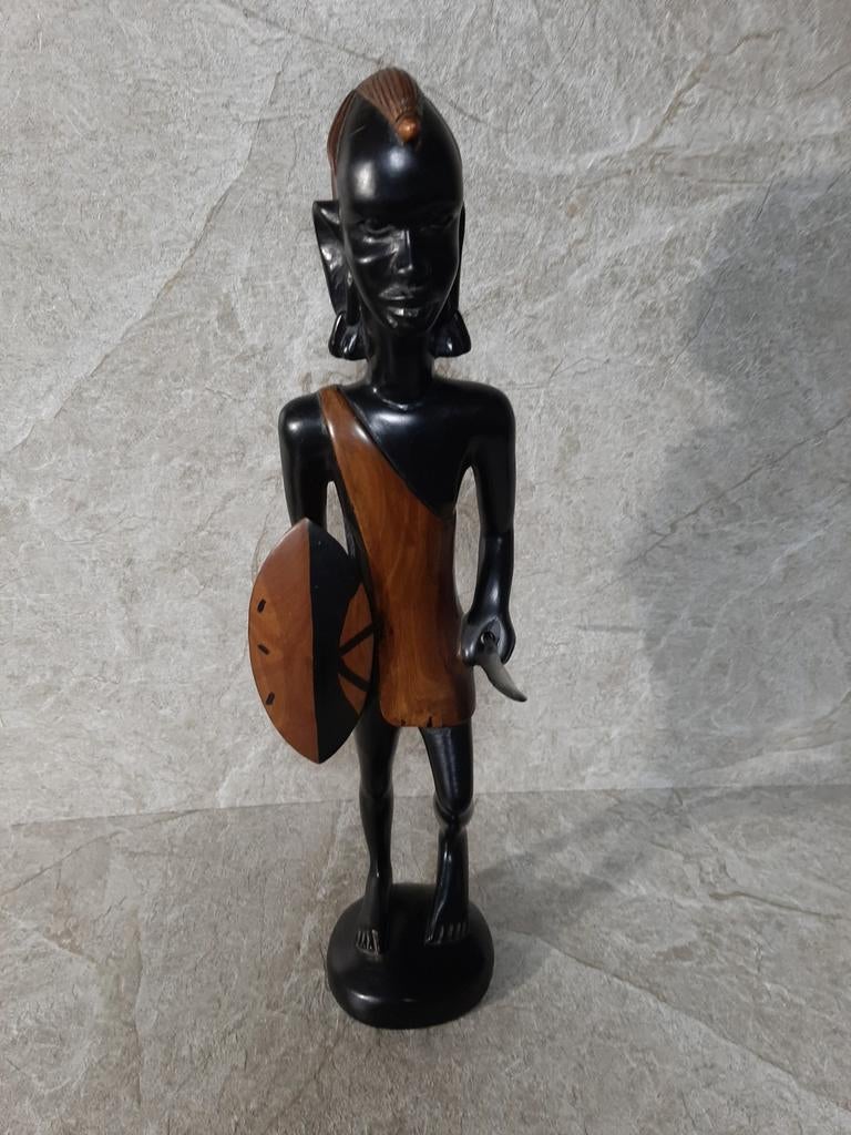 Ebenhouten Masai Krijger Sculptuur 60 cm, Antiek en Kunst, Ophalen of Verzenden