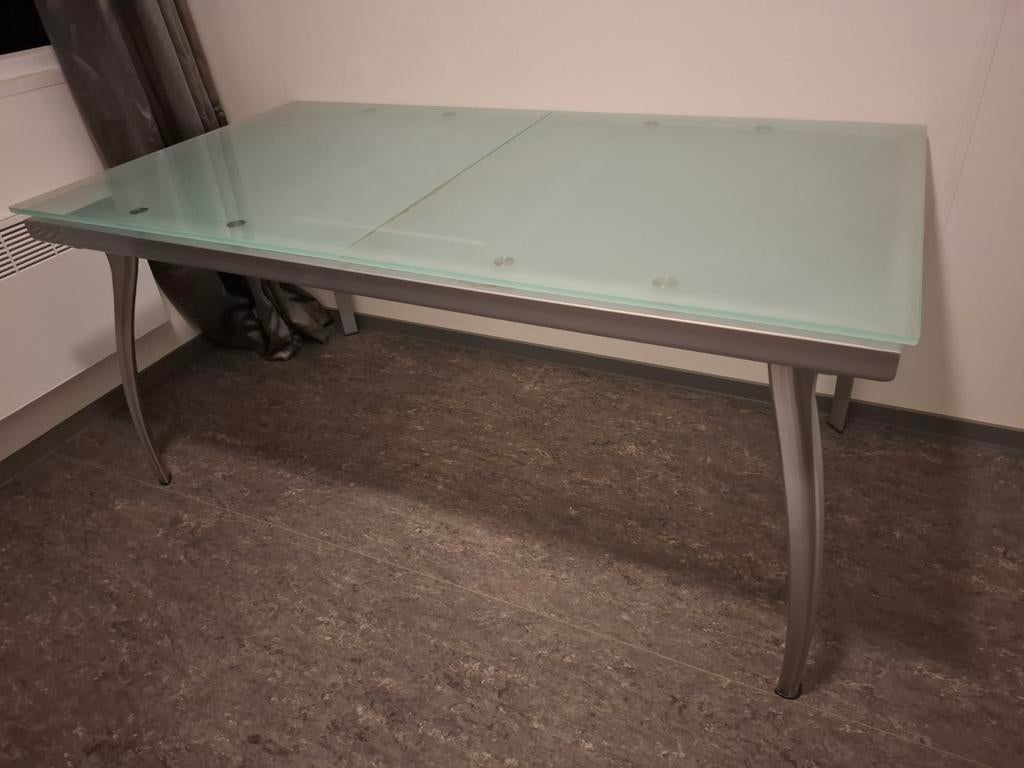 Eetkamertafel glas met metaal, Huis en Inrichting, Tafels | Eettafels, Ophalen, Gebruikt, 50 tot 100 cm, Glas