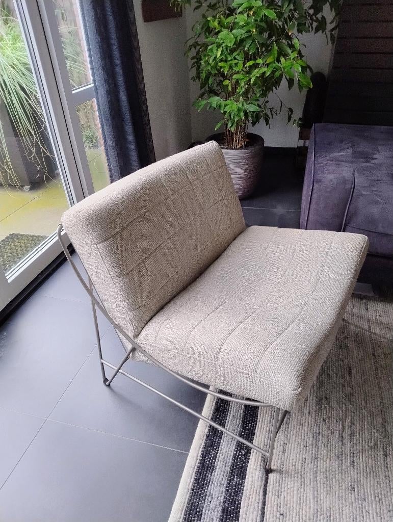 LeoLeolux Volare fauteuil | mat chroom | beige stoffering, Huis en Inrichting, Fauteuils, Ophalen, 75 tot 100 cm, Zo goed als nieuw