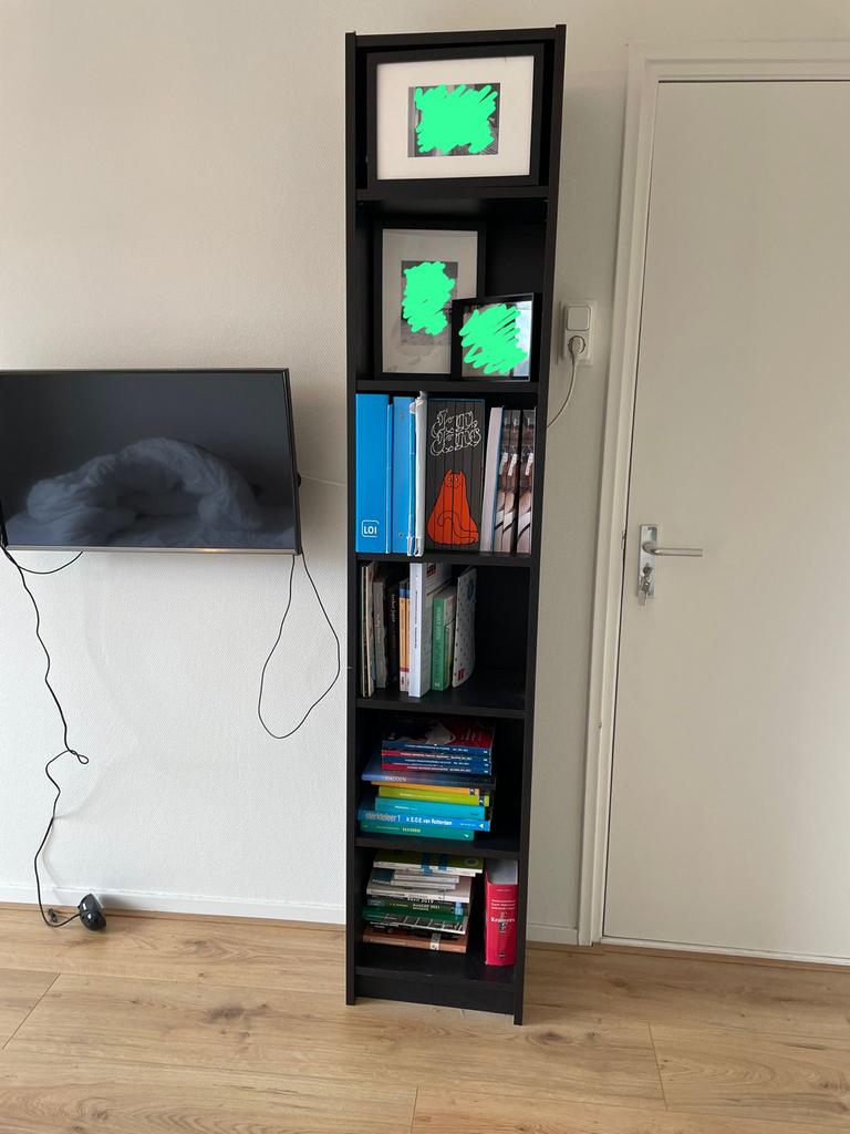 Billy Boekenkast Zwart Eikenpatroon met Bovendeel, Ophalen, Met plank(en), Minder dan 50 cm, Gebruikt