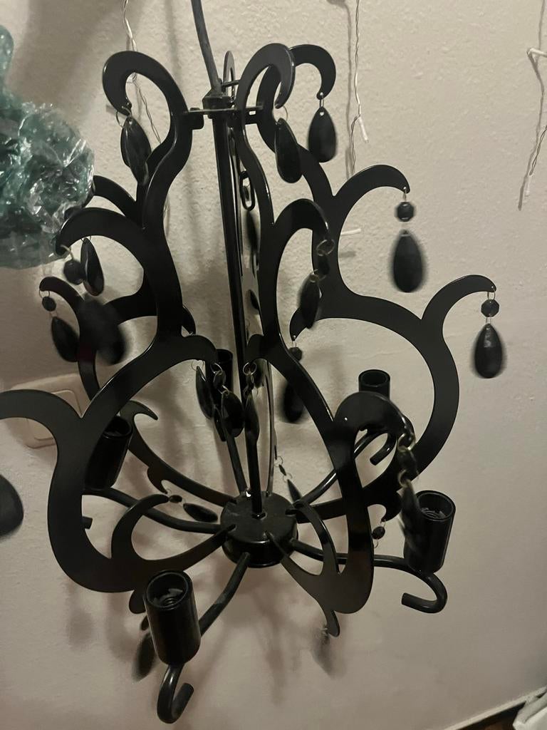 Zwarte kroonluchter met sierlijke details, Ophalen, Gebruikt, Metaal