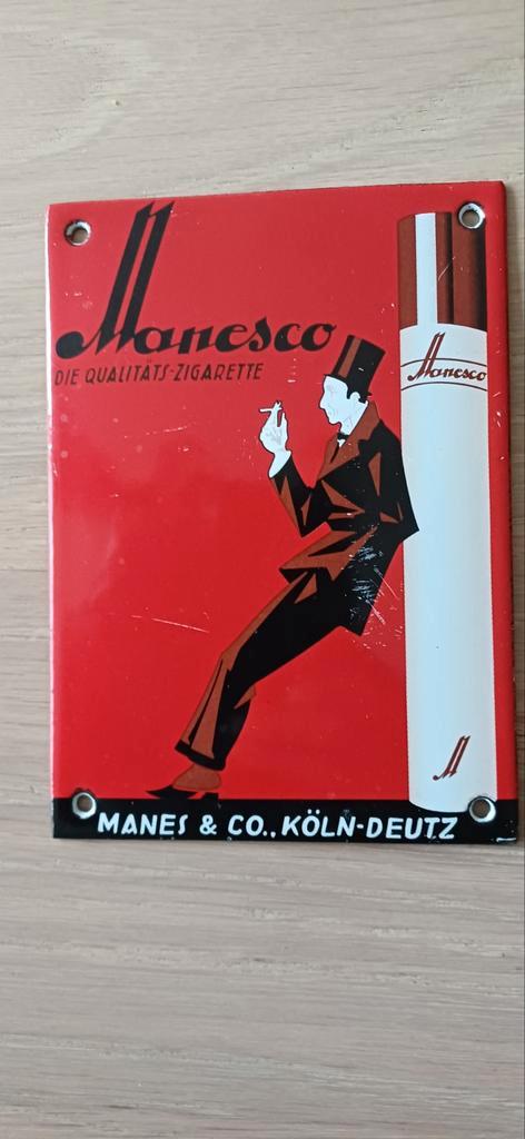 Vintage Manesco Emaille Bord - Sigaretten Reclame, Antiek en Kunst, Antiek | Emaille, Ophalen of Verzenden