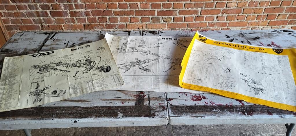 3 Oude Affiches Jaren '50 - Peugeot, VAP, ITOM Hulpmotoren, Verzamelen, Merken en Reclamevoorwerpen, Ophalen of Verzenden, Gebruikt