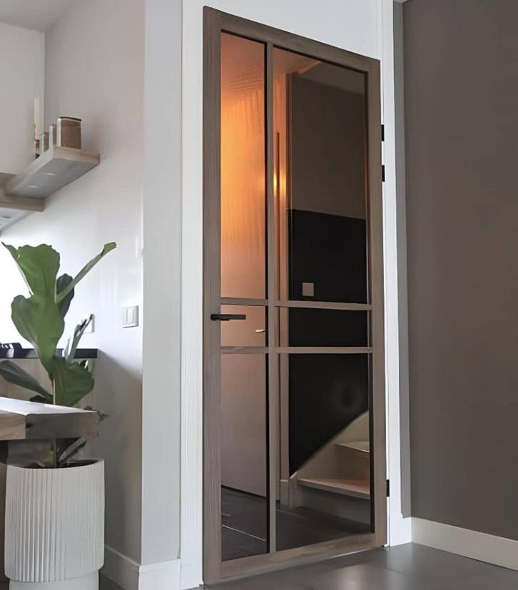 Svedex Donker eiken binnendeur met glas in stomp en opdek, Doe-het-zelf en Verbouw, Deuren en Horren, Nieuw, Binnendeur, 200 tot 215 cm