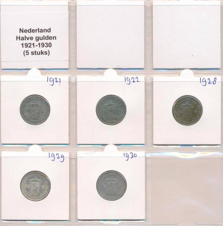 Nederland Set 1/2 Guldenmunten Zilver 1921-1930 (5 stuks), Postzegels en Munten, Munten | Nederland, Setje, ½ gulden, Koningin Wilhelmina
