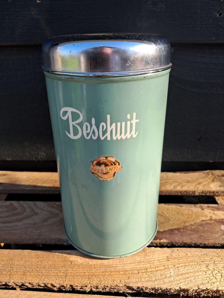Leuke vintage Brabantia beschuitbus met ophaler., Ophalen of Verzenden