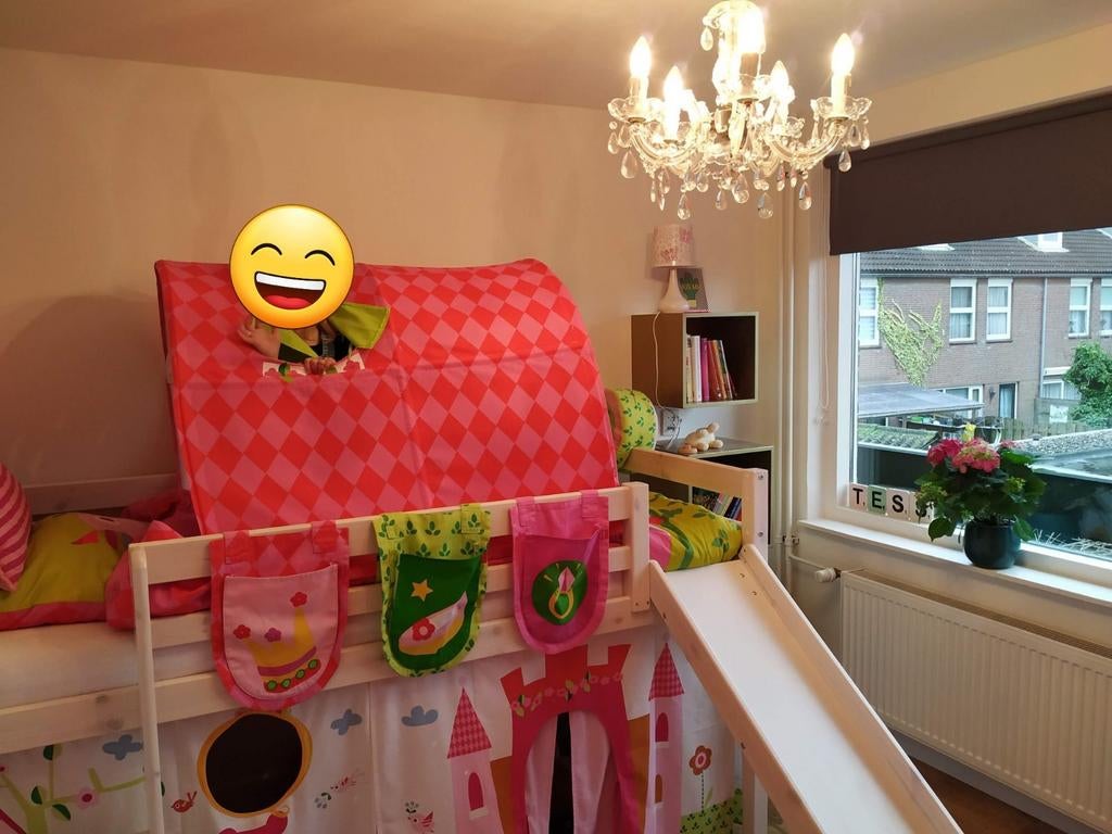 Half hoogslaper met glijbaan en accessoires, Huis en Inrichting, Slaapkamer | Bedden, Ophalen, Gebruikt, 90 cm, Eenpersoons