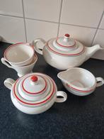 Vintage theeservies met rode en zwarte strepen, Antiek en Kunst, Antiek | Servies compleet, Ophalen of Verzenden