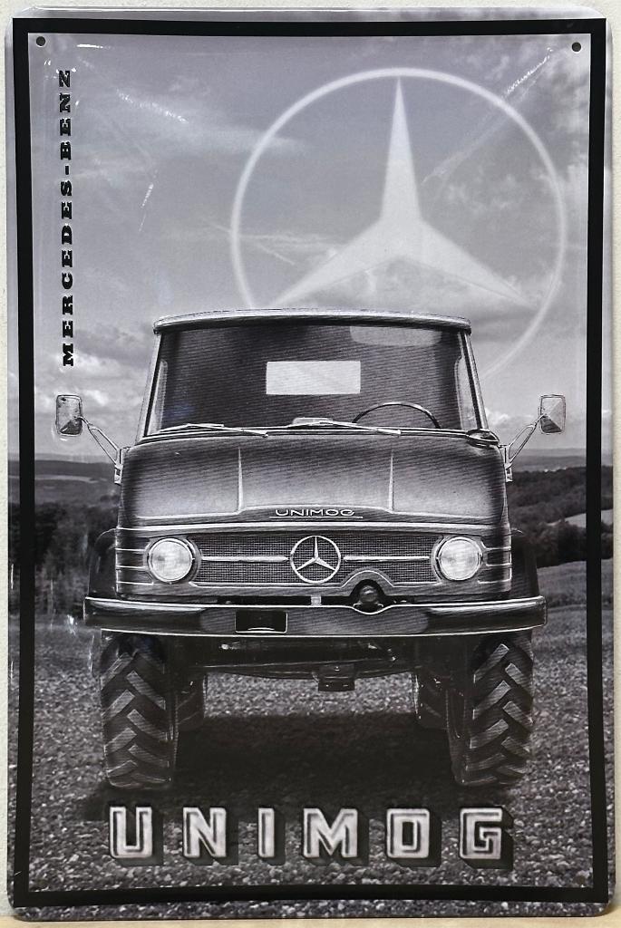 Unimog Mercedes Benz relief reclamebord van metaal deco