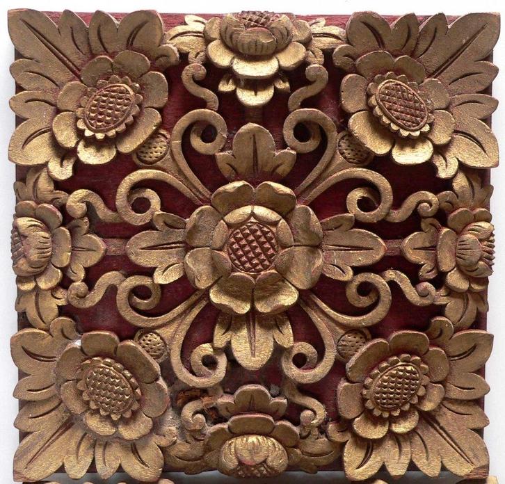 snijwerk paneel 6x bloem Indonesie schilderij kunst azie FP1, Antiek en Kunst, Kunst | Niet-Westerse kunst, Ophalen of Verzenden