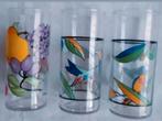 Retro vintage Franse longdrink glazen garden fruit vogels, Ophalen of Verzenden, Zo goed als nieuw