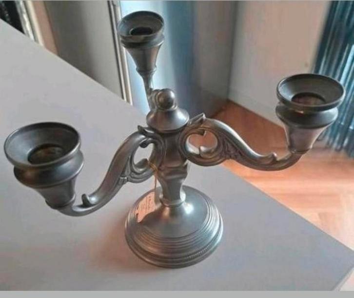 Antieke Tinnen Kandelaar - E.Kurze & Co, Antiek en Kunst, Antiek | Kandelaars, Overige materialen, Ophalen of Verzenden
