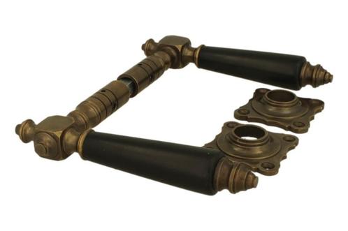 Antieke modellen deurklinken met ebbenhout in oud messing, Doe-het-zelf en Verbouw, Hang- en Sluitwerk, Nieuw, Klink of Kruk, Koper of Messing