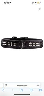Zwarte lederen hondenband met strass L, Dieren en Toebehoren, Ophalen of Verzenden, Nieuw