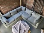 Hoek Loungeset met dikke kussens  / Tafel Hocker - Wicker, Ophalen, 5 zitplaatsen, Gebruikt, Bank