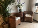 2 BIRMA RIET ROTAN FAUTEUILS STOELEN MET ROOMWITTE KUSSENS🤎, Ophalen, Zo goed als nieuw, 75 tot 100 cm, 50 tot 75 cm