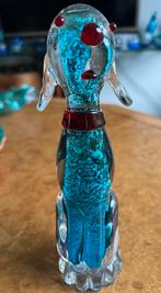 Vintage Murano Alfredo Barbini glazen hond met zilverfolie., Ophalen of Verzenden