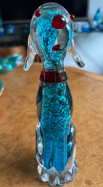 Vintage Murano Alfredo Barbini glazen hond met zilverfolie. beschikbaar voor biedingen
