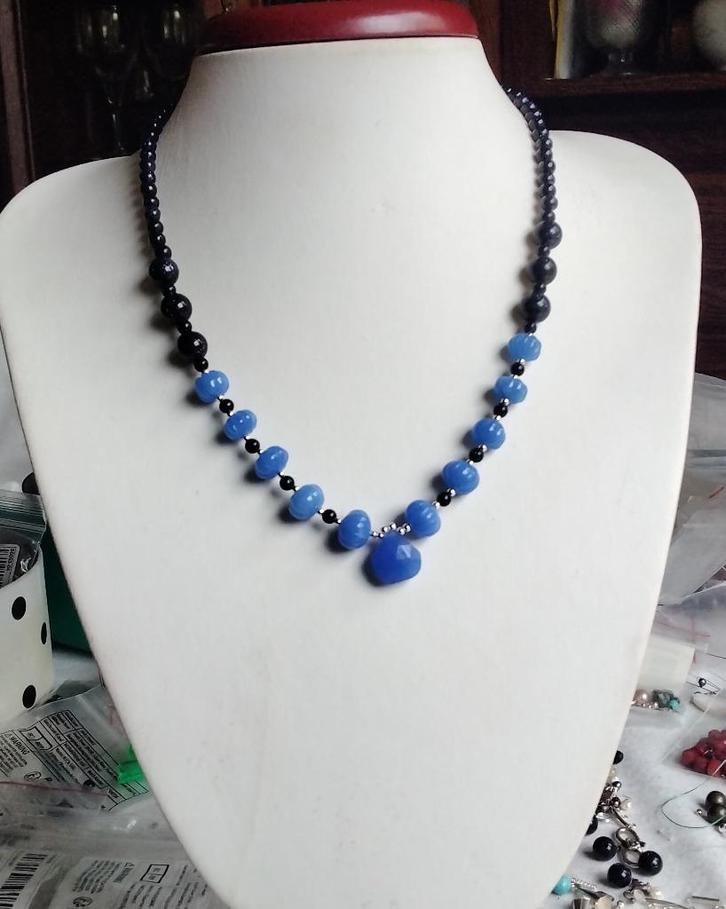 Prachtig Zeldzame ketting Chalcedoon Sterrensteen Zilver, Sieraden, Tassen en Uiterlijk, Kettingen, Nieuw, Steen of Mineraal, Blauw