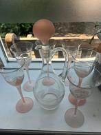 Art Deco 9-delig Melinda roze kristallen wijnset, Ophalen of Verzenden