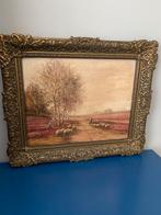 90,-Olieverf schilderijtje schapen in Authentieke oude lijst, Antiek en Kunst, Ophalen