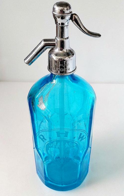 Oude spuitfles of sifonfles met reclame voor R.H.W. LEIDEN., Antiek en Kunst, Antiek | Glas en Kristal, Verzenden