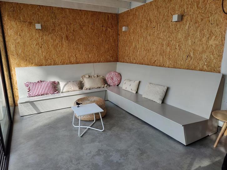 Houten bank / hoekbank, Tuin en Terras, Tuinsets en Loungesets, Hout, Bank, Ophalen