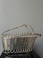 VINTAGE FLESSENHOUDER ZILVER METAAL MAND BAR DECORATIE, Ophalen of Verzenden, Zo goed als nieuw, Rond, Overige materialen