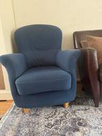 Blauwe Stoffen Fauteuil, Ophalen, Gebruikt, Hout, 75 tot 100 cm