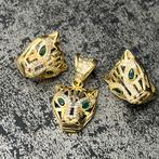 14k gouden panter oorbellen met hanger set, Ophalen of Verzenden, Nieuw, Goud, Kruis of Symbool