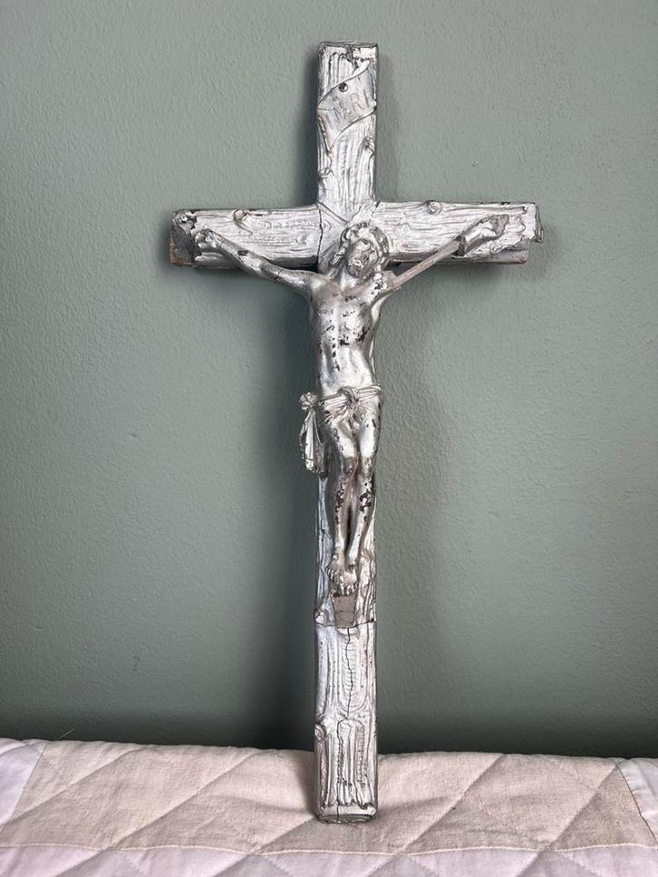 OUD HOUTEN KRUIS MET JEZUS, Antiek en Kunst, Antiek | Religie, Ophalen of Verzenden
