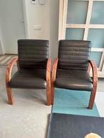 Two wood and leather arm chairs, Huis en Inrichting, Fauteuils, Ophalen, Gebruikt, Minder dan 75 cm, Hout