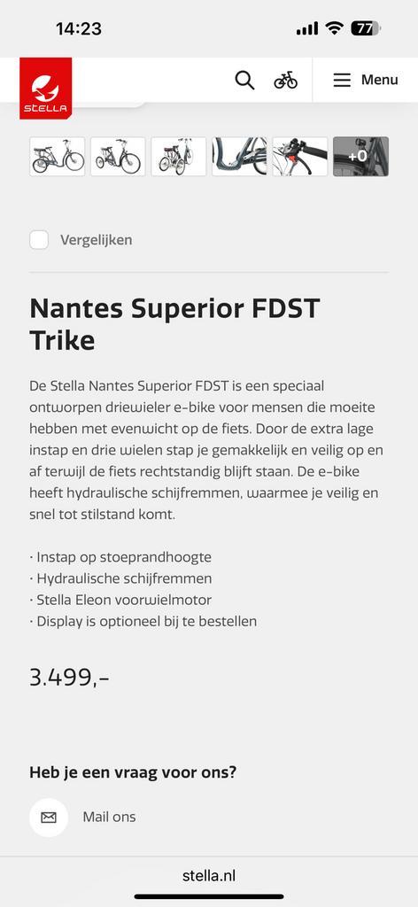 Stella Nantes superior FDST Trike electrische fiets, Fietsen en Brommers, Elektrische fietsen, Zo goed als nieuw, Overige merken