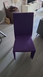 Gratis 4 paarse stapelbare (eettafel) stoelen, Huis en Inrichting, Stoelen, Ophalen, Gebruikt, Overige kleuren, Vier