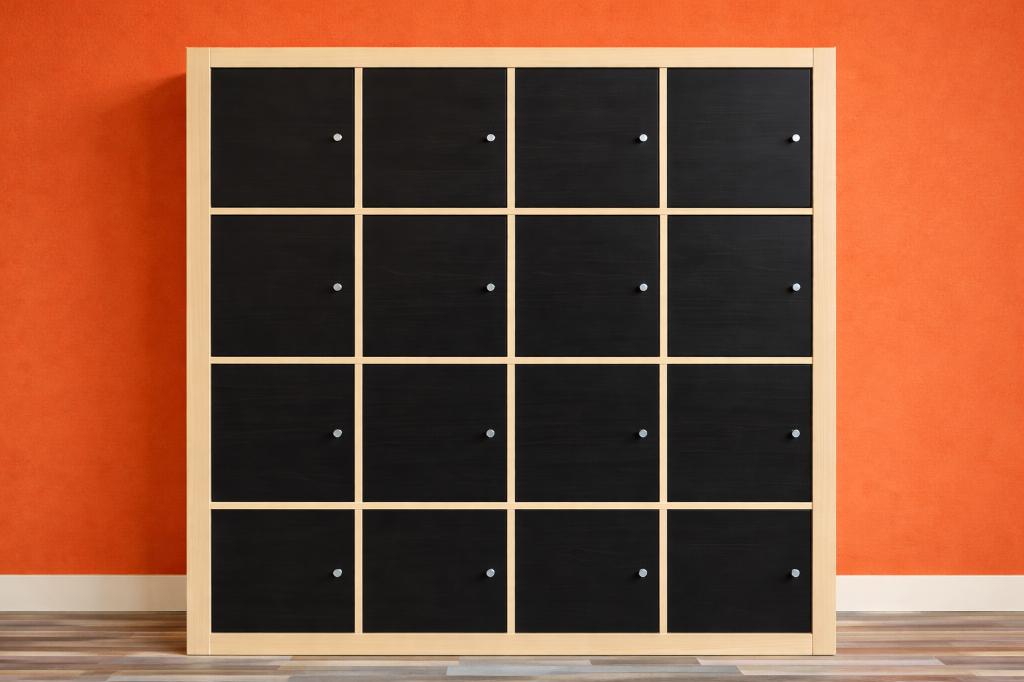 IKEA KALLAX kast met 16 vakken + zwarte deurtjes, Ophalen, 100 tot 150 cm, 100 tot 150 cm, Eikenhout