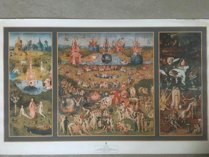 kunstdruk Tuin der Lusten Jeroen Bosch, Verzamelen, Posters, Zo goed als nieuw, Overige onderwerpen, A1 t/m A3, Rechthoekig Liggend