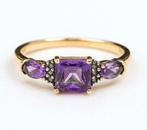 9 karaat gouden ring met Amethist en diamant, Verzenden, Zo goed als nieuw, Wit