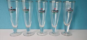5x verschillende Heineken kristallen geslepen glazen op voet beschikbaar voor biedingen