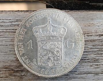 1 gulden wilhelmina 1931 zilver mooi exemplaar  beschikbaar voor biedingen